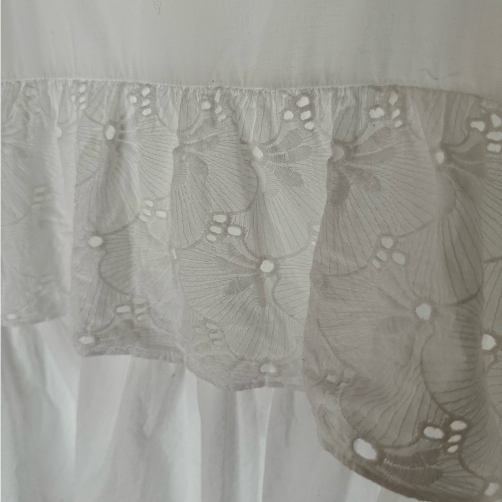 Batsheva White Ruffled Tiered Long Cotton Dress with Black Bow Medium US 6 - Picture 5 of 7